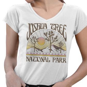 Vintage Joshua Tree National Park Retro Outdoor Camping Hike Women V-Neck T-Shirt - Seseable