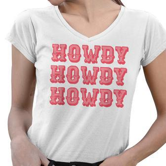 Vintage White Howdy Rodeo Western Country Southern Cowgirl V2 Women V-Neck T-Shirt - Seseable