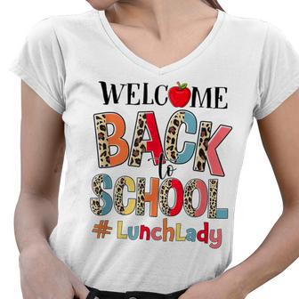 Welcome Back To School Lunch Lady Back To School Leopard Women V-Neck T-Shirt - Thegiftio UK