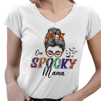 Womens Halloween One Spooky Mama Family Matching Costume Women V-Neck T-Shirt - Seseable