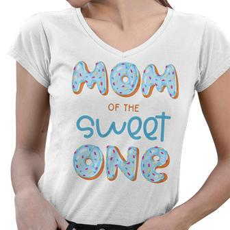Womens Mom Of The Sweet One Donut Boy 1St Birthday Party Mommy Mama Women V-Neck T-Shirt - Thegiftio UK