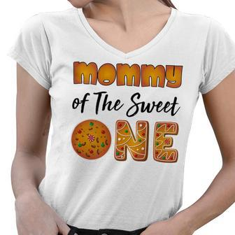 Womens Mommy Of The Sweet One Cookies 1St First Birthday Family Women V-Neck T-Shirt - Thegiftio UK