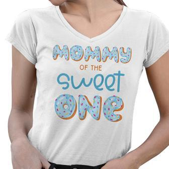 Womens Mommy Of The Sweet One Donut Boy 1St Birthday Party Mama Mom Women V-Neck T-Shirt - Thegiftio UK