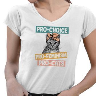 Womens Rights Pro Choice Pro Feminism Pro Cats Women V-Neck T-Shirt - Seseable