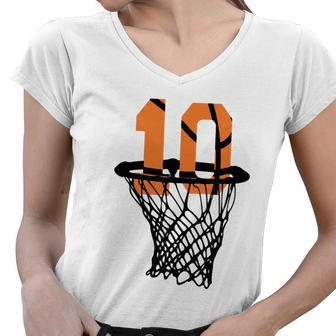 Funny 10Th Birthday Basketball 10Th Birthday Basketball Basketball Player Women V-Neck T-Shirt - Monsterry CA