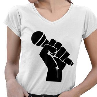 Mic Raise Old School Hip Hop Microphone Graphic Women V-Neck T-Shirt - Monsterry AU