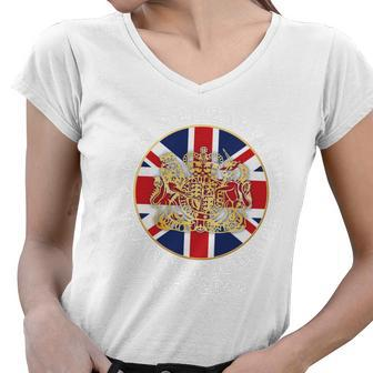 Queen Elizabeth Platinum Jubilee 1952 2022 70Th Anniversary Emblem Women V-Neck T-Shirt - Monsterry CA