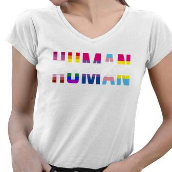 We Are All Human Lgbt Pride Women V-Neck T-Shirt - Monsterry UK