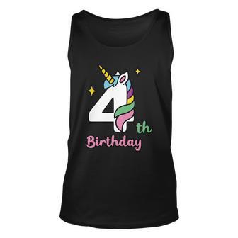 4Th Birthday Unicorn Four Unicorn Birthday Unicorn Birthday Unisex Tank Top - Monsterry UK