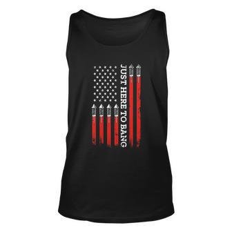 4Th Of July Fireworks With Usa Flag And Just Here To Bang Unisex Tank Top - Monsterry UK