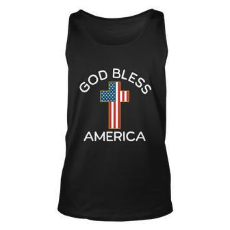 4Th Of July God Bless America Cross Flag Patriotic Religious Gift Unisex Tank Top - Monsterry DE