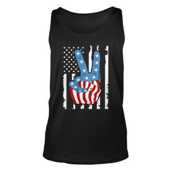 4Th Of July Peace Hand American Flag Unisex Tank Top - Monsterry DE
