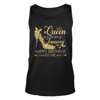 A Queen Was Born In January Happy Birthday To Me Crown Shoes Men Women Tank Top Graphic Print Unisex - Thegiftio UK
