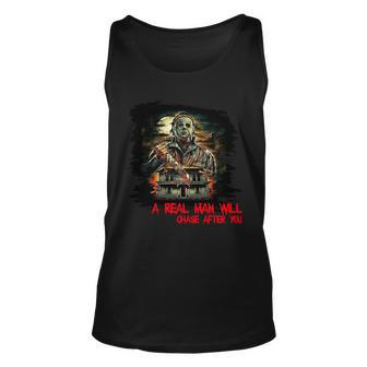 A Real Man Will Chase After You Horror Movie Graphic Design Printed Casual Daily Basic Unisex Tank Top - Thegiftio UK