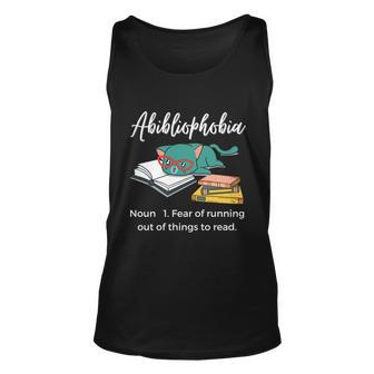 Abibliophobia Book Lover Cat Reading Funny Gift Unisex Tank Top - Monsterry UK