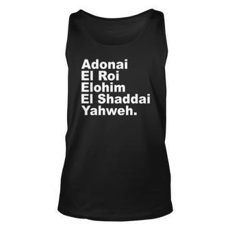 Adonai El Roi Elohim El Shaddai Yahweh Men Women Tank Top Graphic Print Unisex - Thegiftio UK