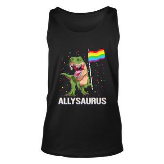 Allysaurus Dinosaur In Rainbow Flag For Ally Lgbt Pride Unisex Tank Top - Monsterry