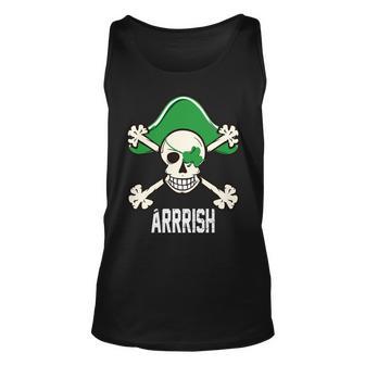 Arrrish Irish Clover Skull St Patricks Day Unisex Tank Top - Monsterry