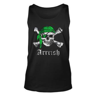 Arrrish Irish Pirate Skull Clover Tshirt Unisex Tank Top - Monsterry