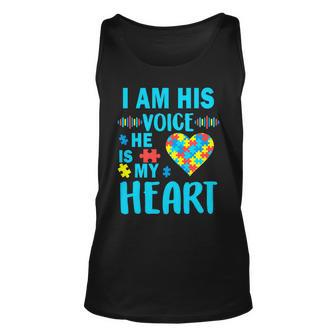 Autism I Am His Voice He Is My Heart Tshirt Unisex Tank Top - Monsterry
