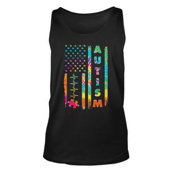 Autism Tie Dye Us Flag Colorful Unisex Tank Top - Monsterry AU