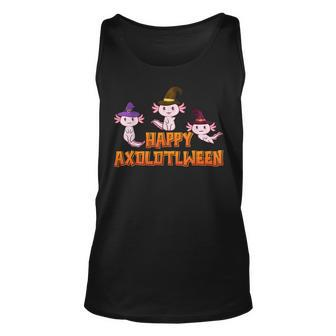 Axolotl Halloween Costume With Pumpkin & Witch Hat Halloween Unisex Tank Top - Seseable