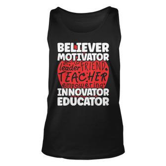 Back To School Believer Motivator Innovator Educator Teacher Unisex Tank Top - Thegiftio