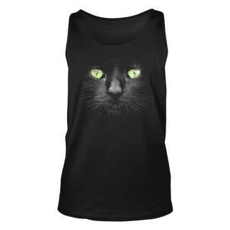 Beautiful Black Cat Face Big Green Eyes Cool Halloween Cats Unisex Tank Top - Seseable