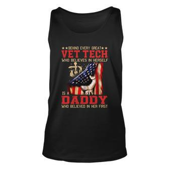 Behind Every Great Vet Tech Who Believes In Hers Is A Dad Gift Graphic Design Printed Casual Daily Basic Unisex Tank Top - Thegiftio UK