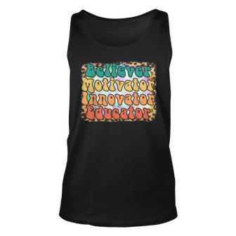 Believer Motivator Innovator Educator Teacher Leopard Tiedye Unisex Tank Top - Thegiftio