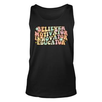 Believer Motivator Innovator Educator Vintage Teacher Unisex Tank Top - Thegiftio