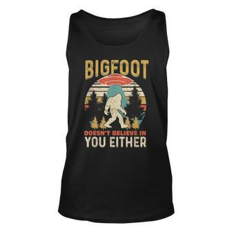 Bigfoot Doesnt Believe In You Either Funny Sasquatch Vintage Men Women Tank Top Graphic Print Unisex - Thegiftio UK