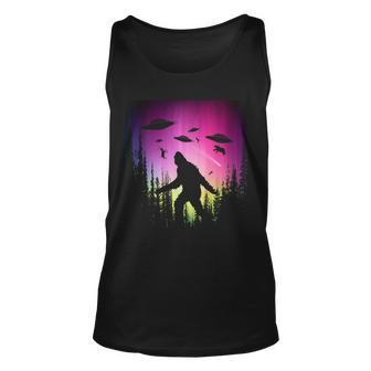 Bigfoot Ufos In Forest Unisex Tank Top - Monsterry