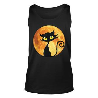 Black Cat Full Moon Halloween Cool Funny Ideas For Holidays Unisex Tank Top - Seseable
