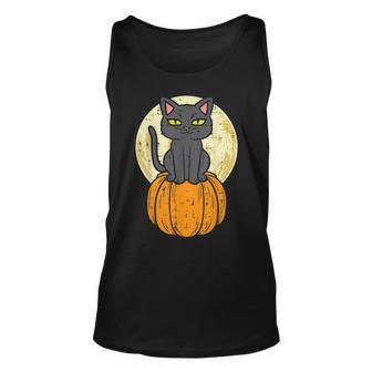 Black Cat On Pumpkin Full Moon Halloween Pet Men Women Kids Unisex Tank Top - Seseable