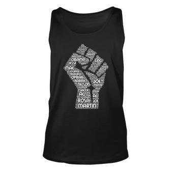 Black History Fist Of Names Tribute Unisex Tank Top - Monsterry CA