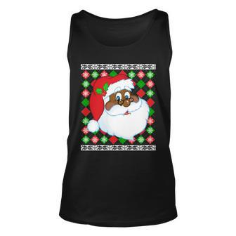 Black Santa Claus Ugly Christmas Sweater Unisex Tank Top - Monsterry