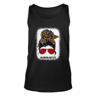 Bleached Lunch Lady Messy Bun Hair Leopard Print Sunglasses Cool Gift Unisex Tank Top - Thegiftio UK