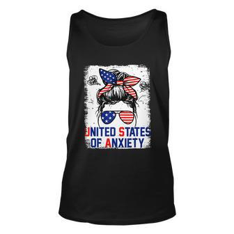 Bleached Messy Bun Funny Patriotic United States Anxiety Unisex Tank Top - Monsterry