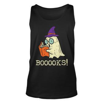 Books Ghost Boo Funny Reading Halloween Teacher Librarian Unisex Tank Top - Seseable