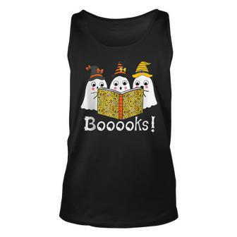 Booooks Cute Ghost Boo Reading Books Halloween Library Gift Unisex Tank Top - Thegiftio UK