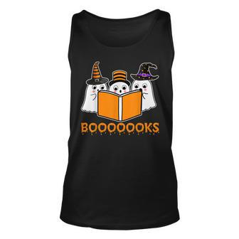 Booooks Ghost Boo Read Books Library Teacher Halloween Cute V2 Unisex Tank Top - Thegiftio UK