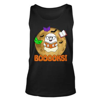 Booooks Ghost Boo Read Books Library Teacher Halloween Cute V6 Unisex Tank Top - Thegiftio UK
