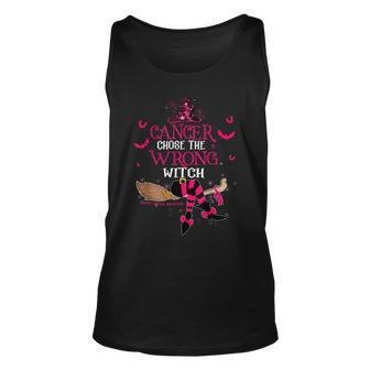 Breast Cancer Chose The Wrong Witch Breast Cancer Halloween Unisex Tank Top - Seseable