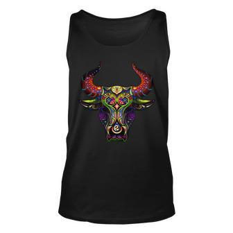 Bull Silhouette Head And Horns Unisex Tank Top - Monsterry