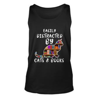 Cat And Book Lover Easily Distracted By Cats And Books Cute Gift Graphic Design Printed Casual Daily Basic Unisex Tank Top - Thegiftio UK