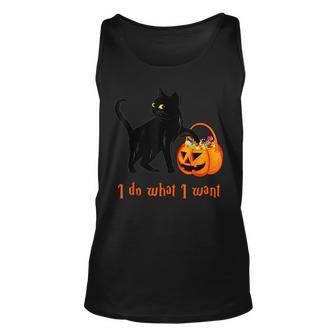 Cat I Do What I Want Halloween Candy Pumpkin Bag Black Cat Unisex Tank Top - Seseable