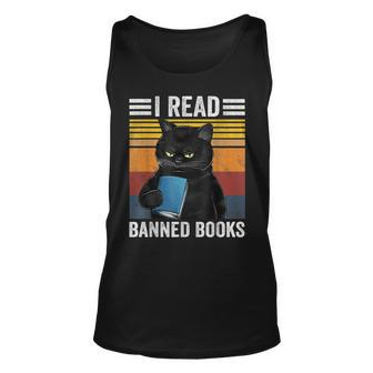Cat I Read Banned Books Funny Bookworms Reading Book Men Women Tank Top Graphic Print Unisex - Thegiftio UK
