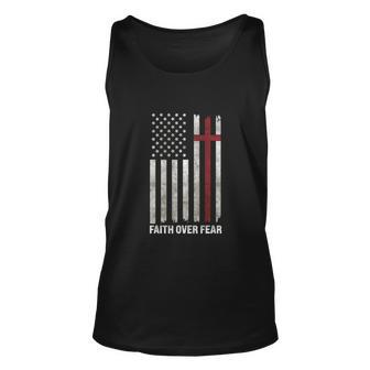 Christian Us Usa Flag American Christ Faith Over Fear Cross Unisex Tank Top - Monsterry