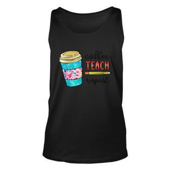 Coffee Teach Repeat Graphic Premium Tees For Teacher Unisex Unisex Tank Top - Monsterry